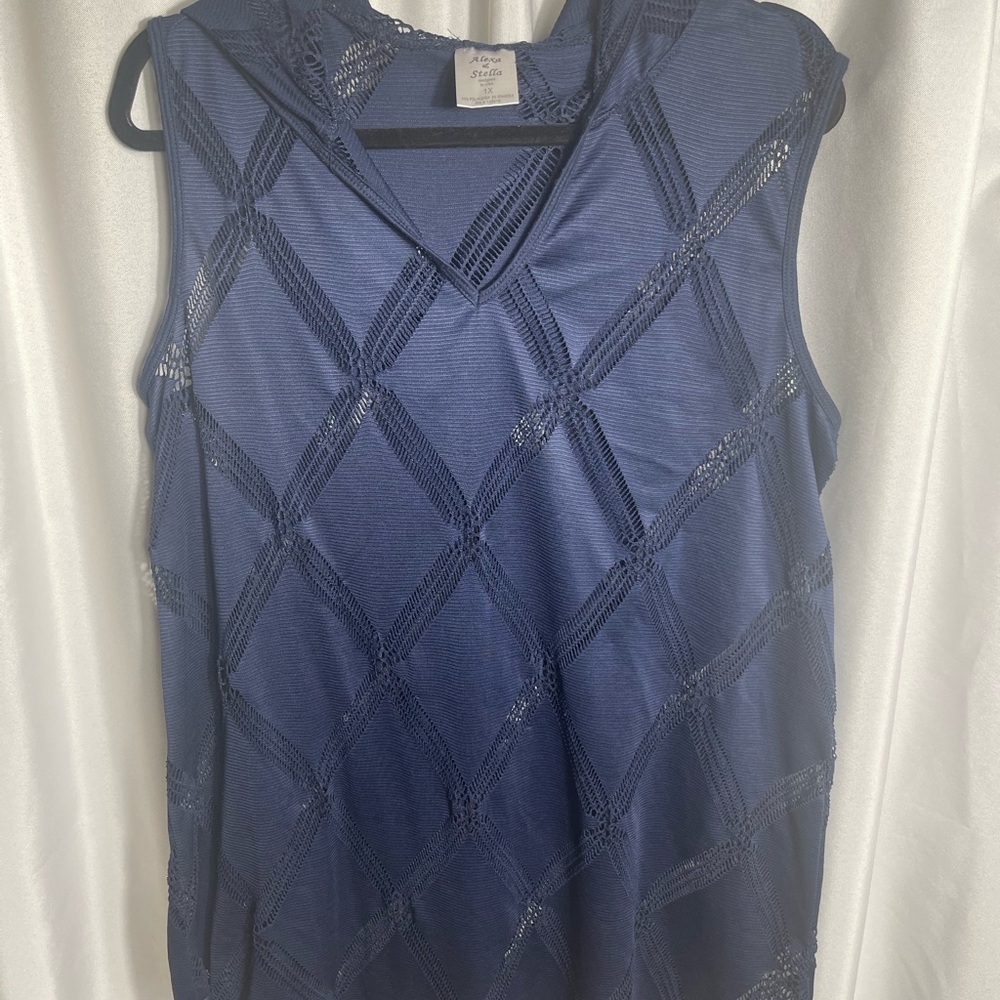 Alexa & Stella Women’s Plus Size 1X Blue Sleeveless Swim Cover Up Pullover